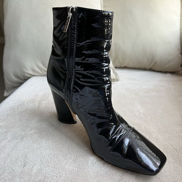 Jimmy Choo Black Patent Leather Block Heel Ankle Boot Women EU 36.5 US 6.5 Chic - Picture 3 of 16